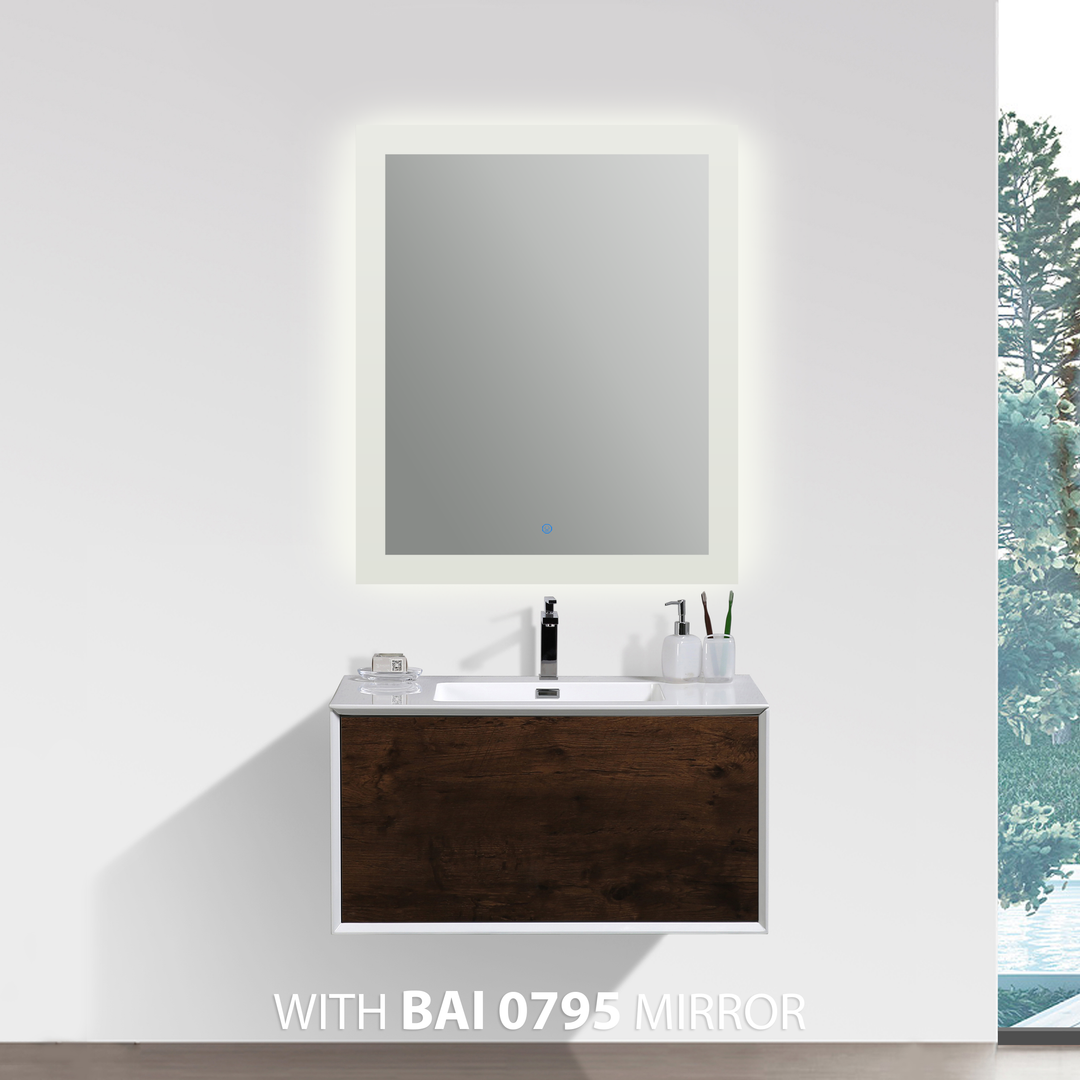 BAI 0713 Wall Hung 30-inch Bathroom Vanity in Rose Wood Finish