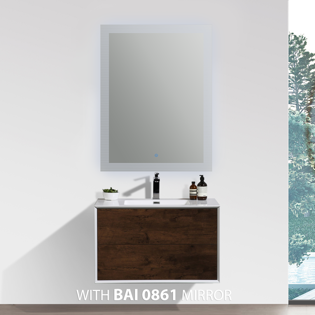 BAI 0717 Wall Hung 30-inch Bathroom Vanity in Rose Wood Finish