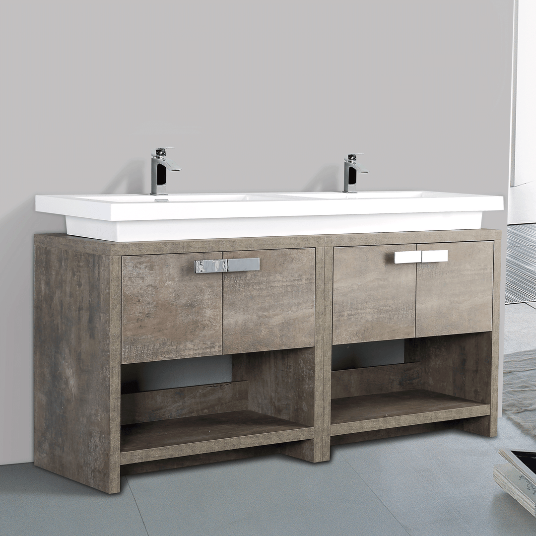 BAI 0755 Floor Standing 63-inch Bathroom Vanity Cabinet in Rustic Stone Finish