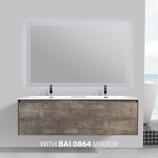 BAI 0768 Wall Hung 59-inch Bathroom Vanity in Rustic Stone Finish