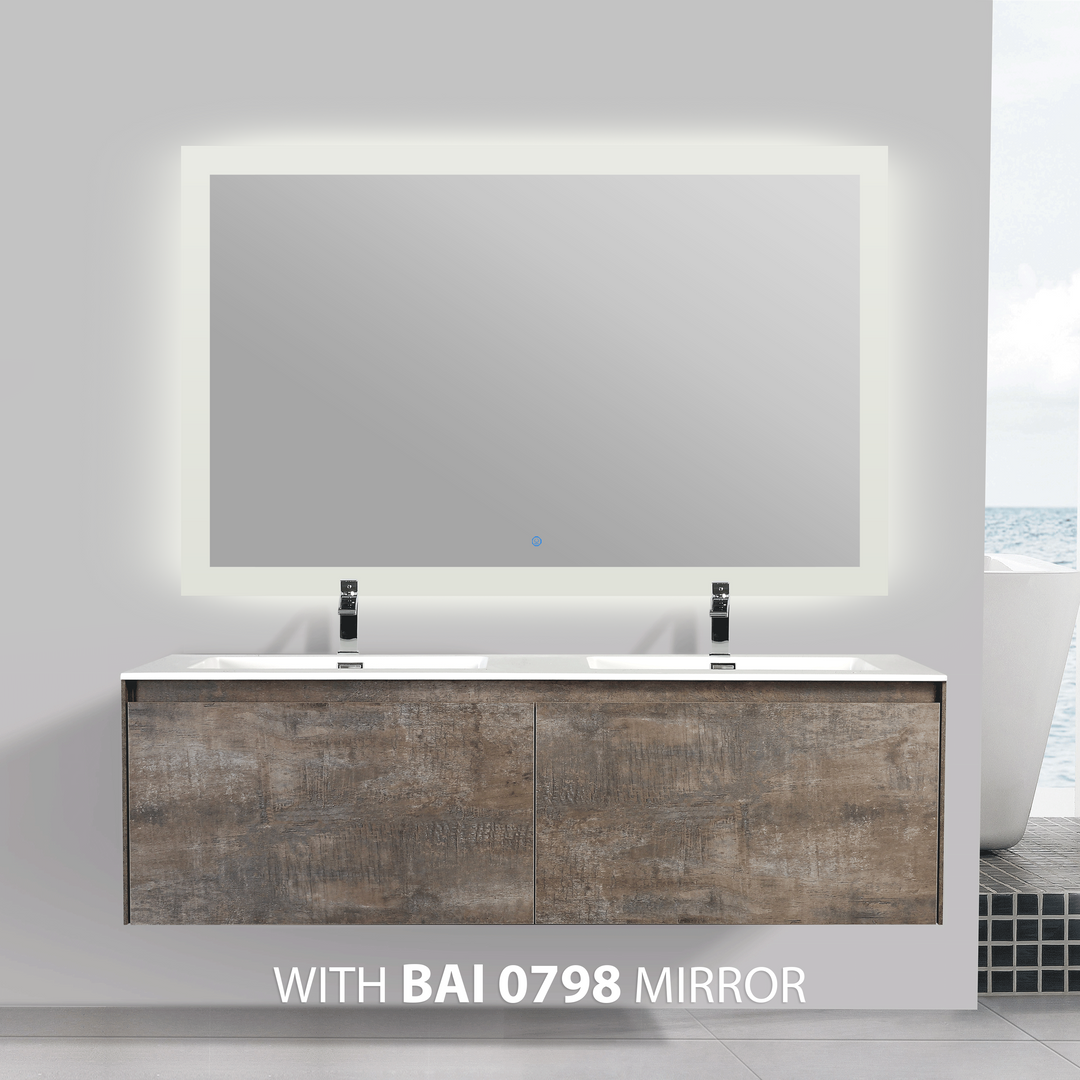 BAI 0768 Wall Hung 59-inch Bathroom Vanity in Rustic Stone Finish