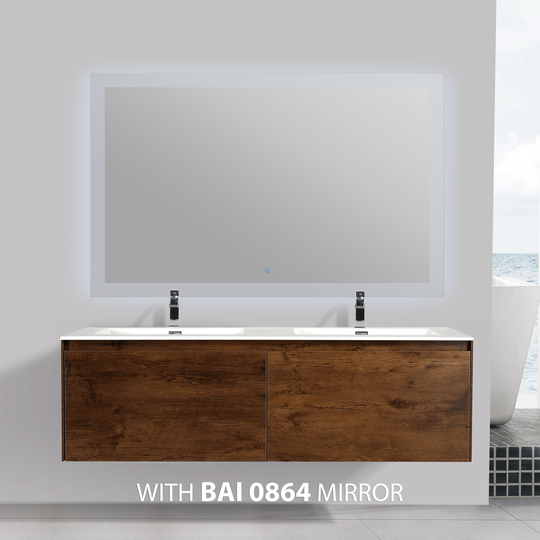 BAI 0771 Wall Hung 59-inch Bathroom Vanity in Rose Wood Finish