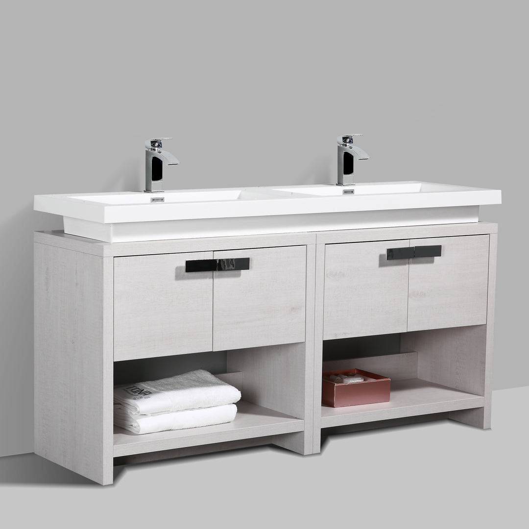 BAI 0793 Floor Standing 63-inch Bathroom Vanity Cabinet in Light Gray Finish