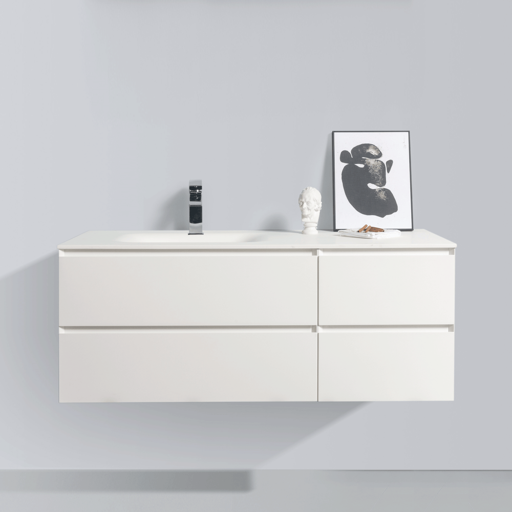 BAI 0824 Wall Hung 52-inch Bathroom Vanity in Matte White Finish