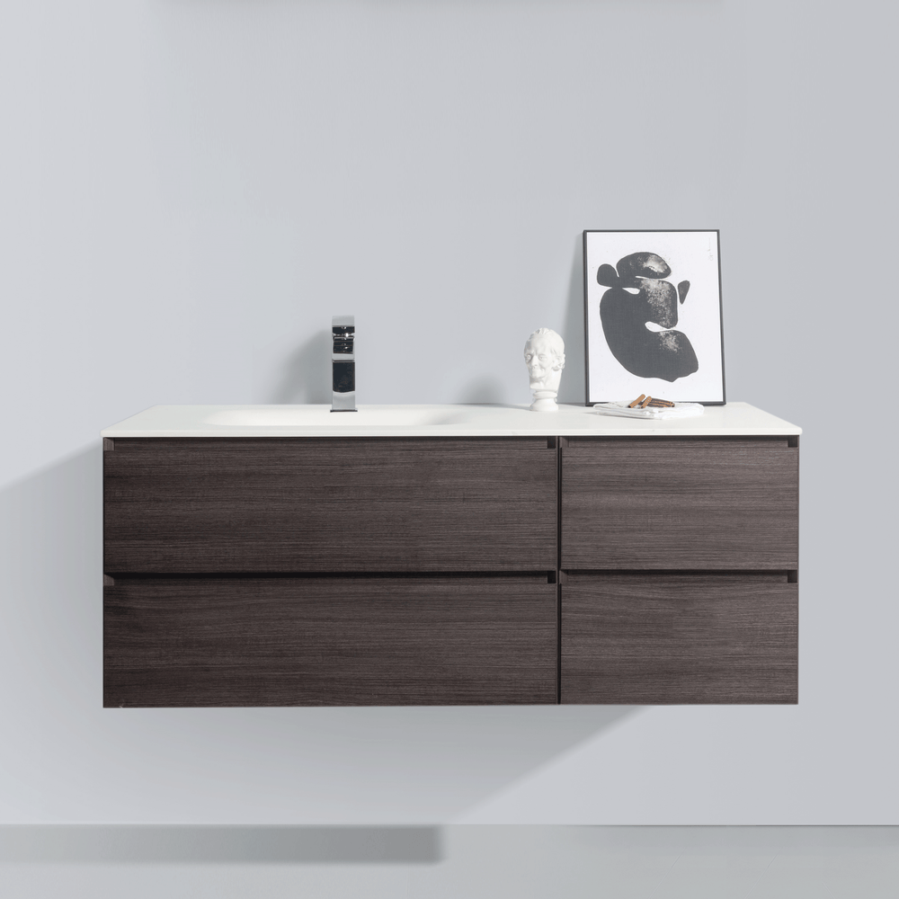 BAI 0828 Wall Hung 52-inch Bathroom Vanity in Graphite Wood Finish