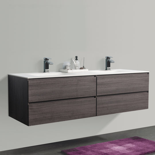BAI 0841 Wall Hung 84-inch Bathroom Vanity in Graphite Wood Finish