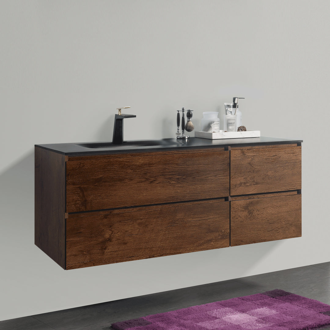 BAI 0873 Wall Hung 52-inch Bathroom Vanity in Rose Wood Finish