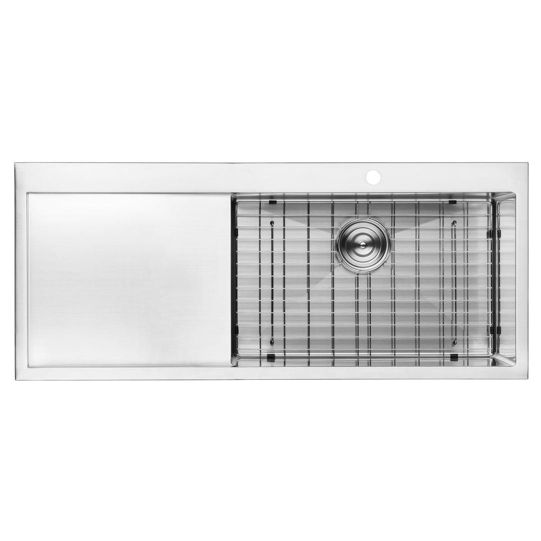 BAI 1232 Stainless Steel 16 Gauge Kitchen Sink Handmade 48-inch Top Mount Single Bowl with Drainboard