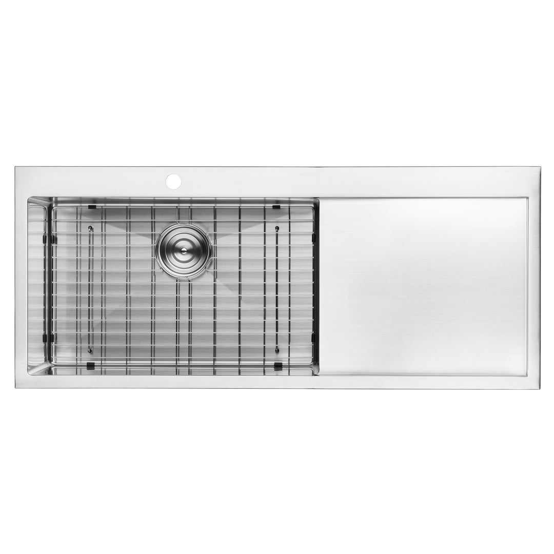 BAI 1233 Stainless Steel 16 Gauge Kitchen Sink Handmade 48-inch Top Mount Single Bowl with Drainboard