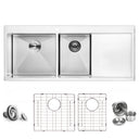 BAI 1235 Stainless Steel 16 Gauge Kitchen Sink Handmade 48-inch Top Mount Double Bowl with Drainboard