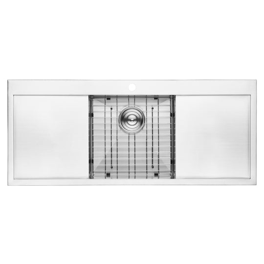 BAI 1237 Stainless Steel 16 Gauge Kitchen Sink Handmade 48-inch Top Mount Single Bowl with 2 Drainboards