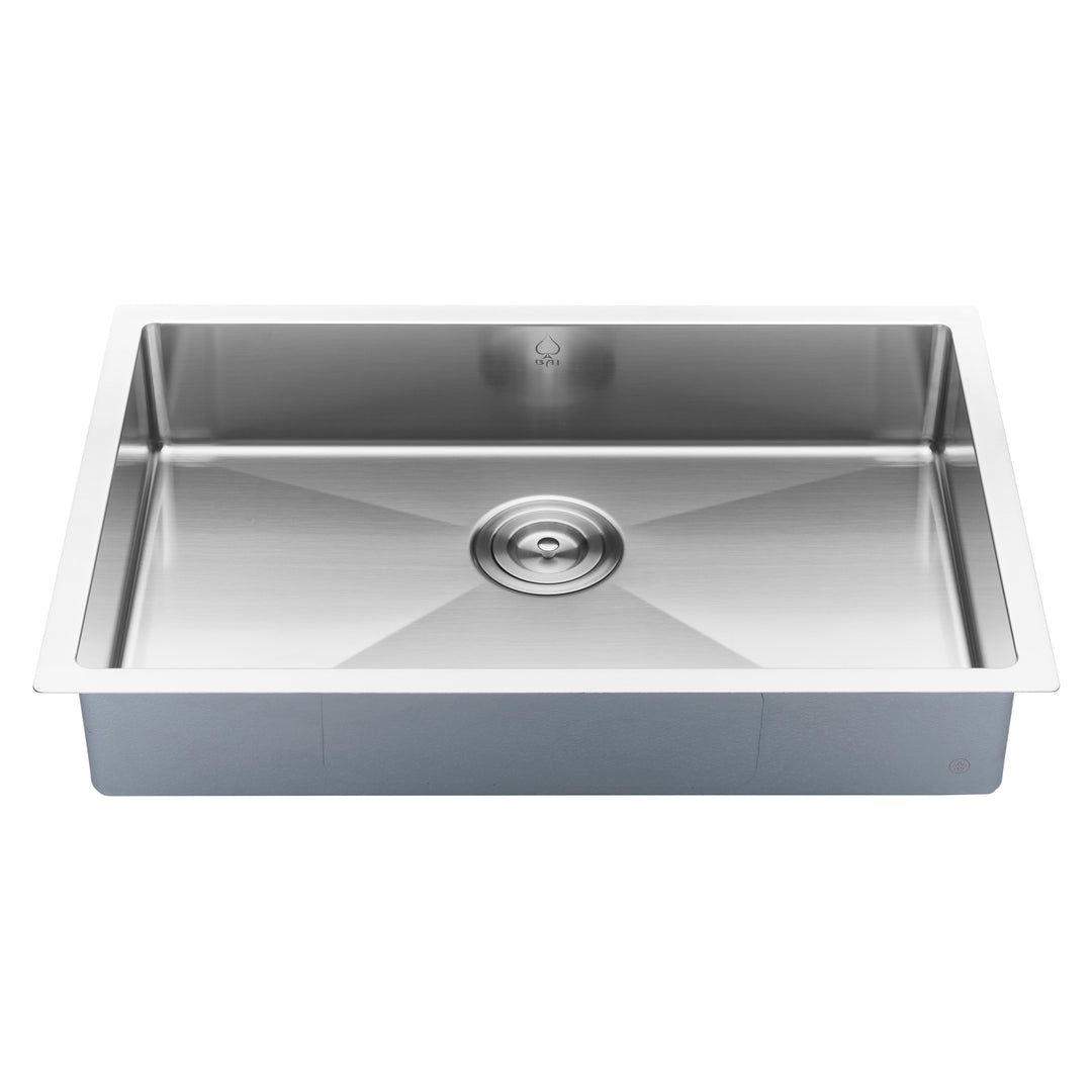 BAI 1247 Stainless Steel 16 Gauge Kitchen Sink Handmade 27-inch Undermount Shallow Single Bowl