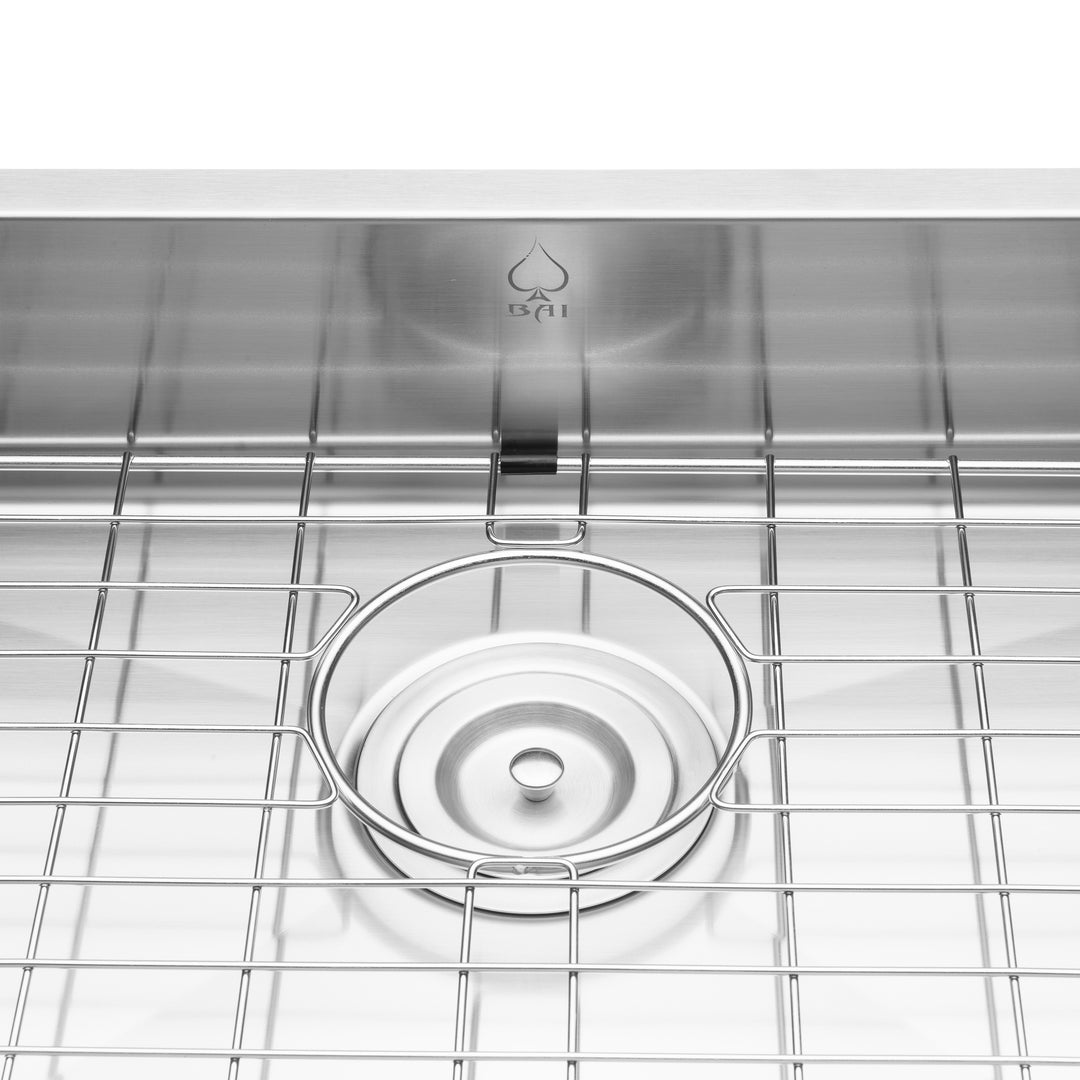BAI 1247 Stainless Steel 16 Gauge Kitchen Sink Handmade 27-inch Undermount Shallow Single Bowl
