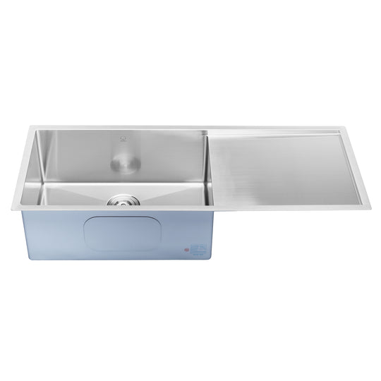 BAI 1253 Stainless Steel 16 Gauge Kitchen Sink Handmade 45-inch Undermount Single Bowl with Drainboard