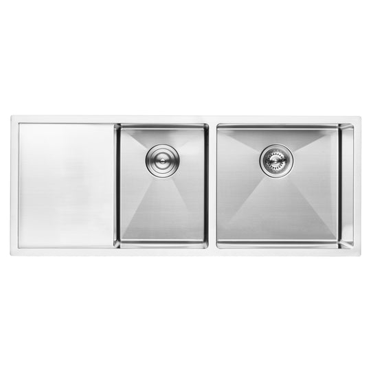 BAI 1254 Stainless Steel 16 Gauge Kitchen Sink Handmade 45-inch Undermount Double Bowl with Drainboard