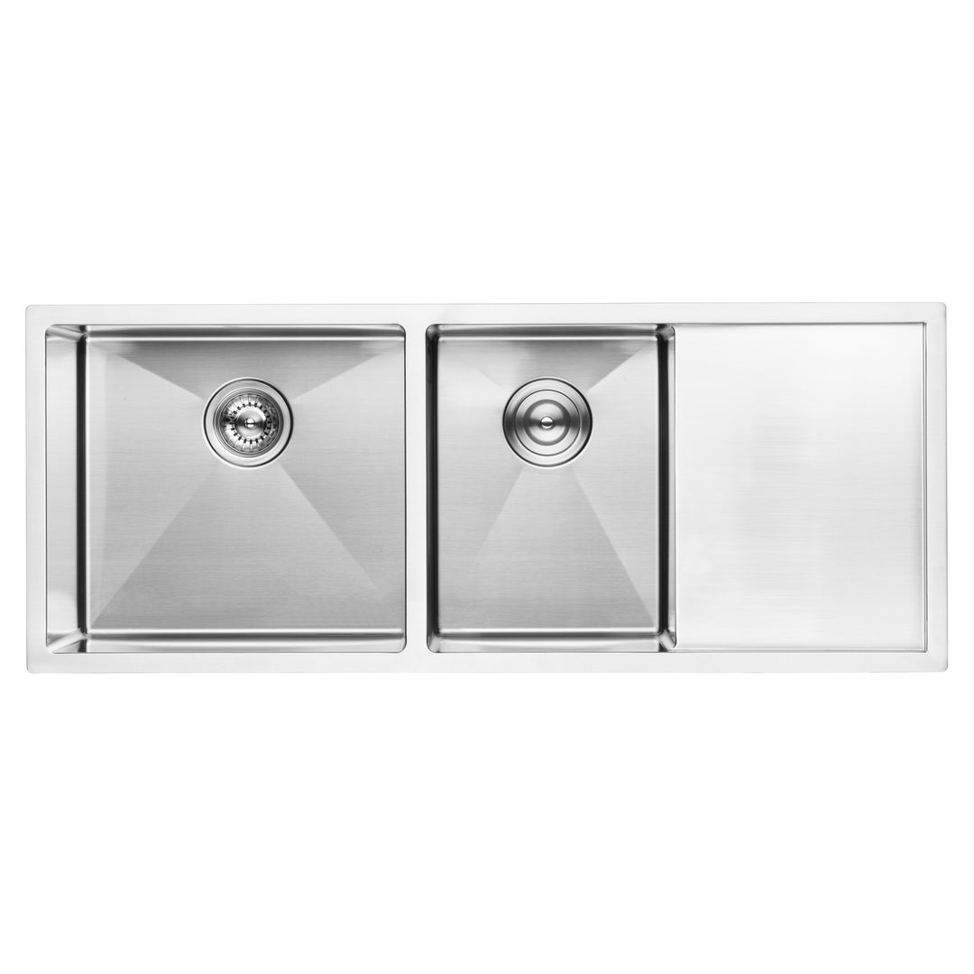BAI 1255 Stainless Steel 16 Gauge Kitchen Sink Handmade 45-inch Undermount Double Bowl with Drainboard