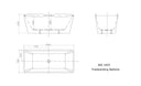 Technical drawings for BAI 1603 Acrylic Freestanding Soaking Bathtub 59-inches. 