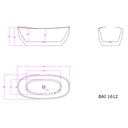 Dimensions for BAI 1612 Acrylic Freestanding Soaking Bathtub 67-inches
