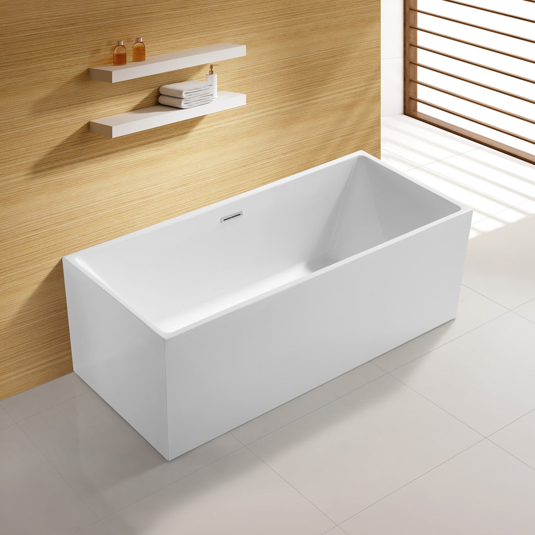 BAI 1615 Acrylic Freestanding Soaking Bathtub 67-inches. Modern, square, comfortable.