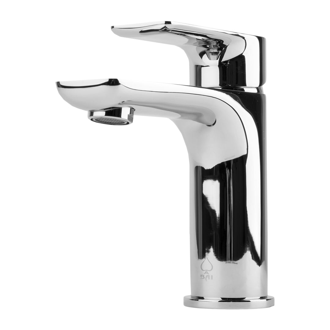 BAI 31020 Modern Single Handle Contemporary Bathroom Faucet in Polished Chrome Finish shown against a plain white background