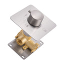 A modern brushed nickel single-handle on/off shower valve trim with a brass valve body and a silver metal mounting plate, shown on a solid white background.