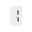 A modern two-handle thermostatic shower mixing valve trim set with a polished chrome faceplate, featuring square lever knobs and brass mounting hardware on a white background.