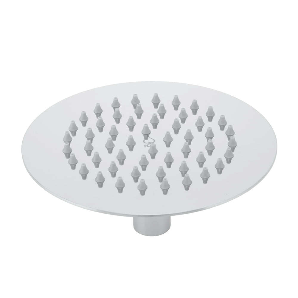 BAI 42000 round polished chrome 6-inch shower head plate with multiple small gray silicone nozzles arranged in concentric circles, shown on a plain white background.