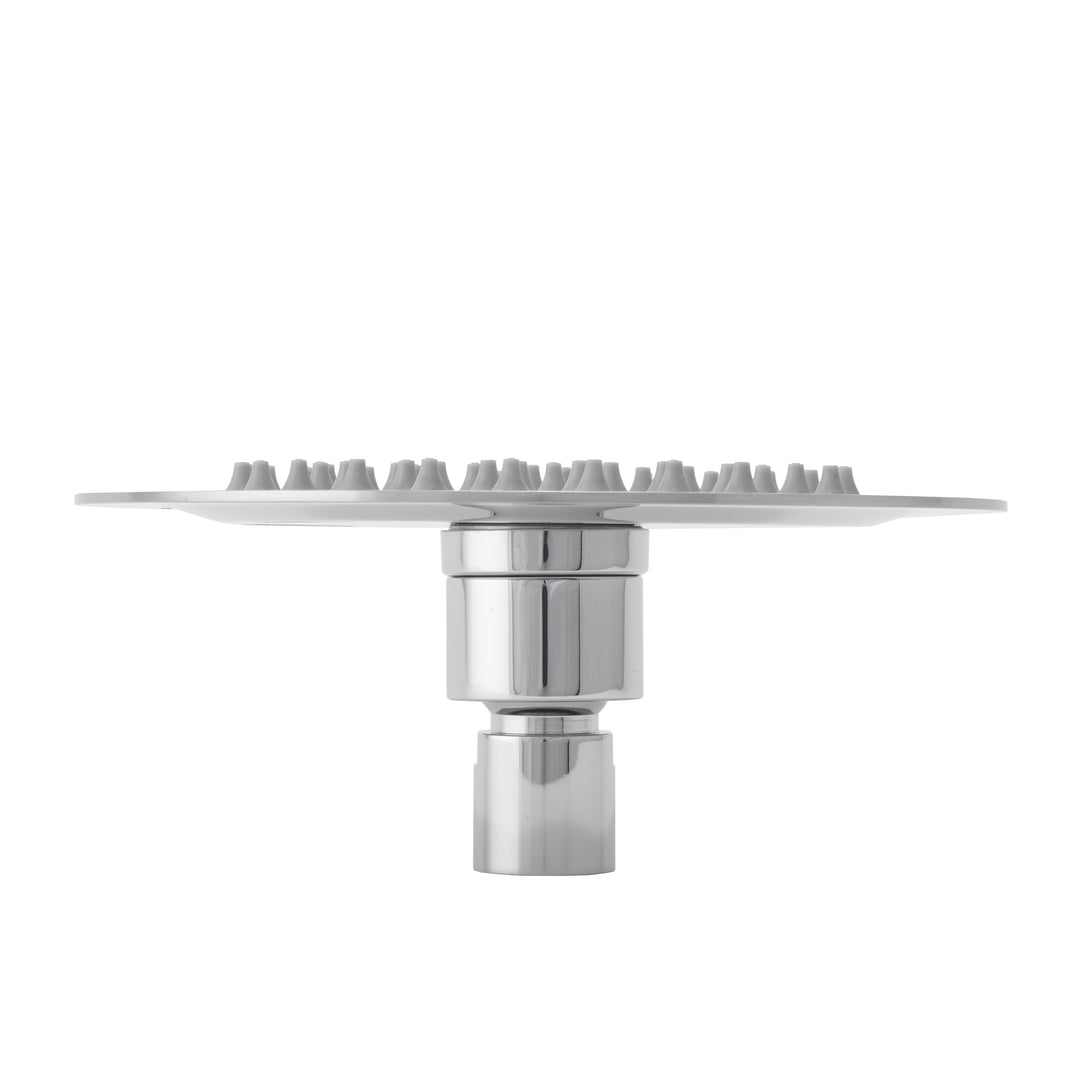 BAI 42000 round polished chrome 6-inch shower head plate with multiple small gray silicone nozzles arranged in concentric circles, shown on a plain white background.