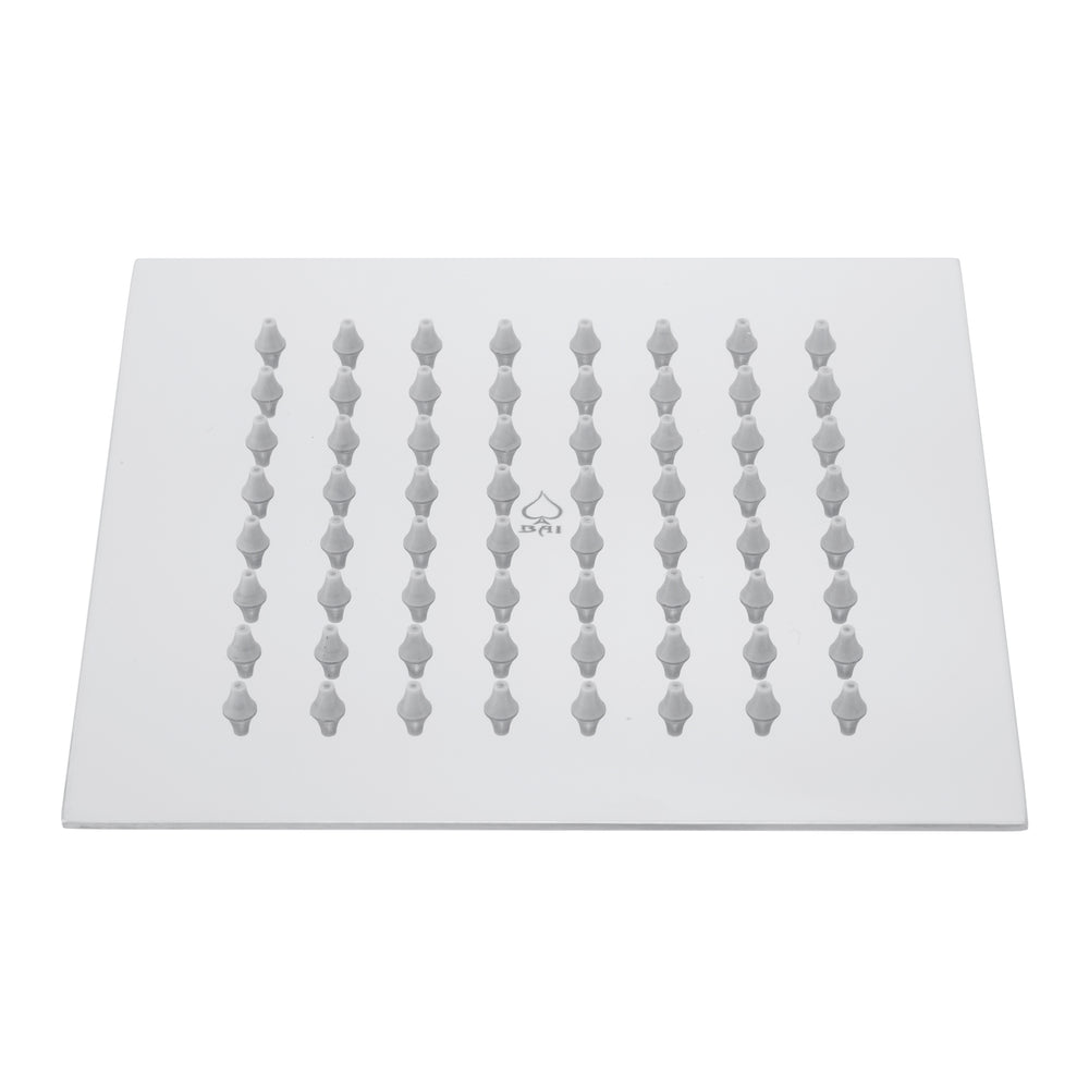 BAI 42040 square polished chrome 6-inch shower head plate with multiple small gray silicone nozzles shown on a plain white background.