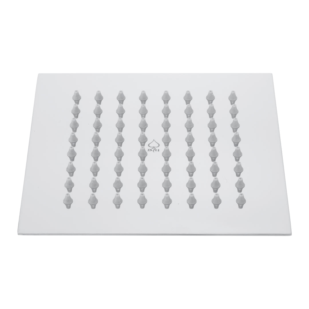 BAI 42040 square polished chrome 6-inch shower head plate with multiple small gray silicone nozzles shown on a plain white background.
