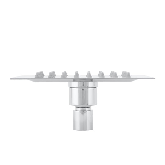 BAI 42040 square polished chrome 6-inch shower head plate with multiple small gray silicone nozzles shown on a plain white background.