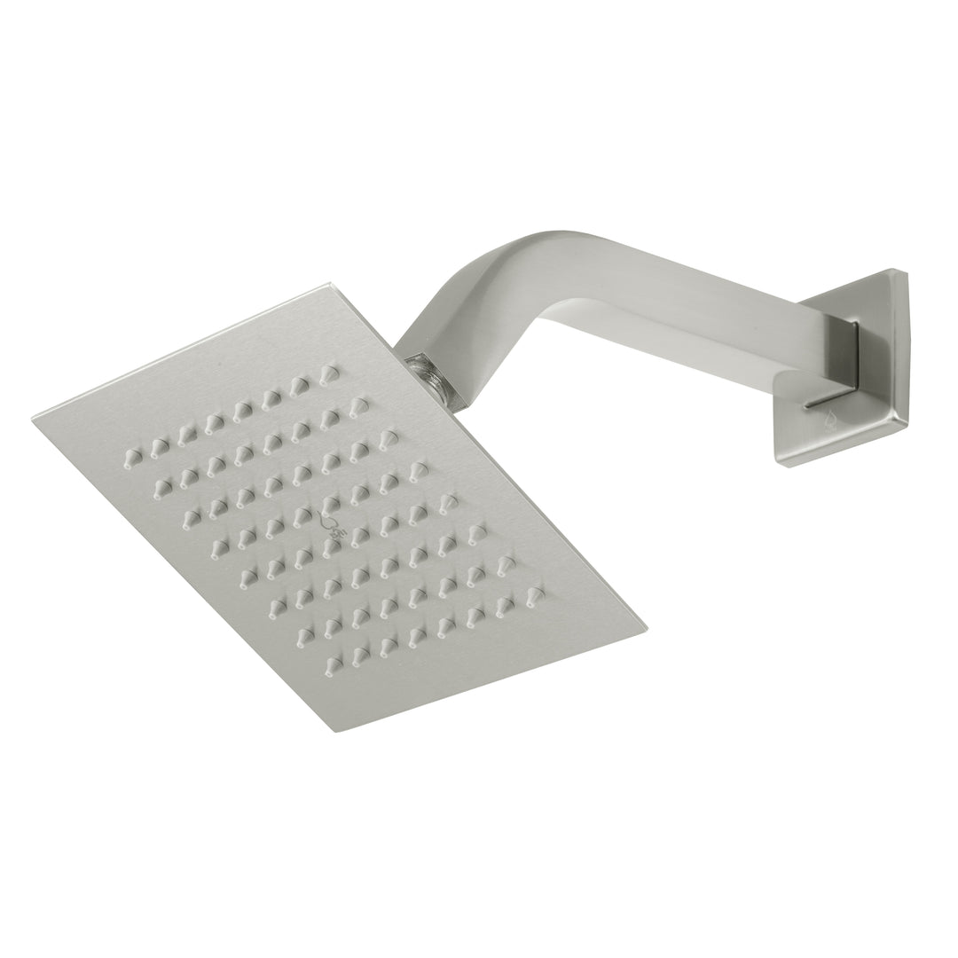 BAI 42041 square brushed nickel 6-inch shower head plate with multiple small gray silicone nozzles shown on a plain white background.