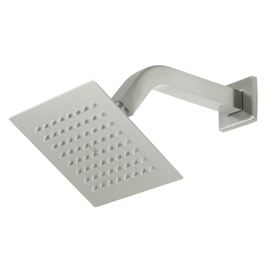 BAI 42041 square brushed nickel 6-inch shower head plate with multiple small gray silicone nozzles shown on a plain white background.
