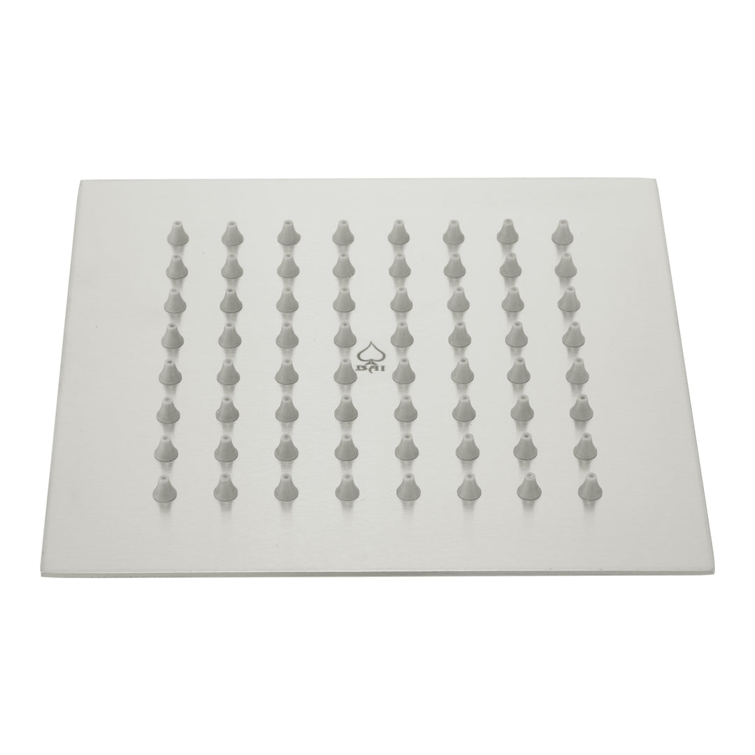 BAI 42041 square brushed nickel 6-inch shower head plate with multiple small gray silicone nozzles shown on a plain white background.
