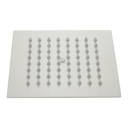 BAI 42041 square brushed nickel 6-inch shower head plate with multiple small gray silicone nozzles shown on a plain white background.