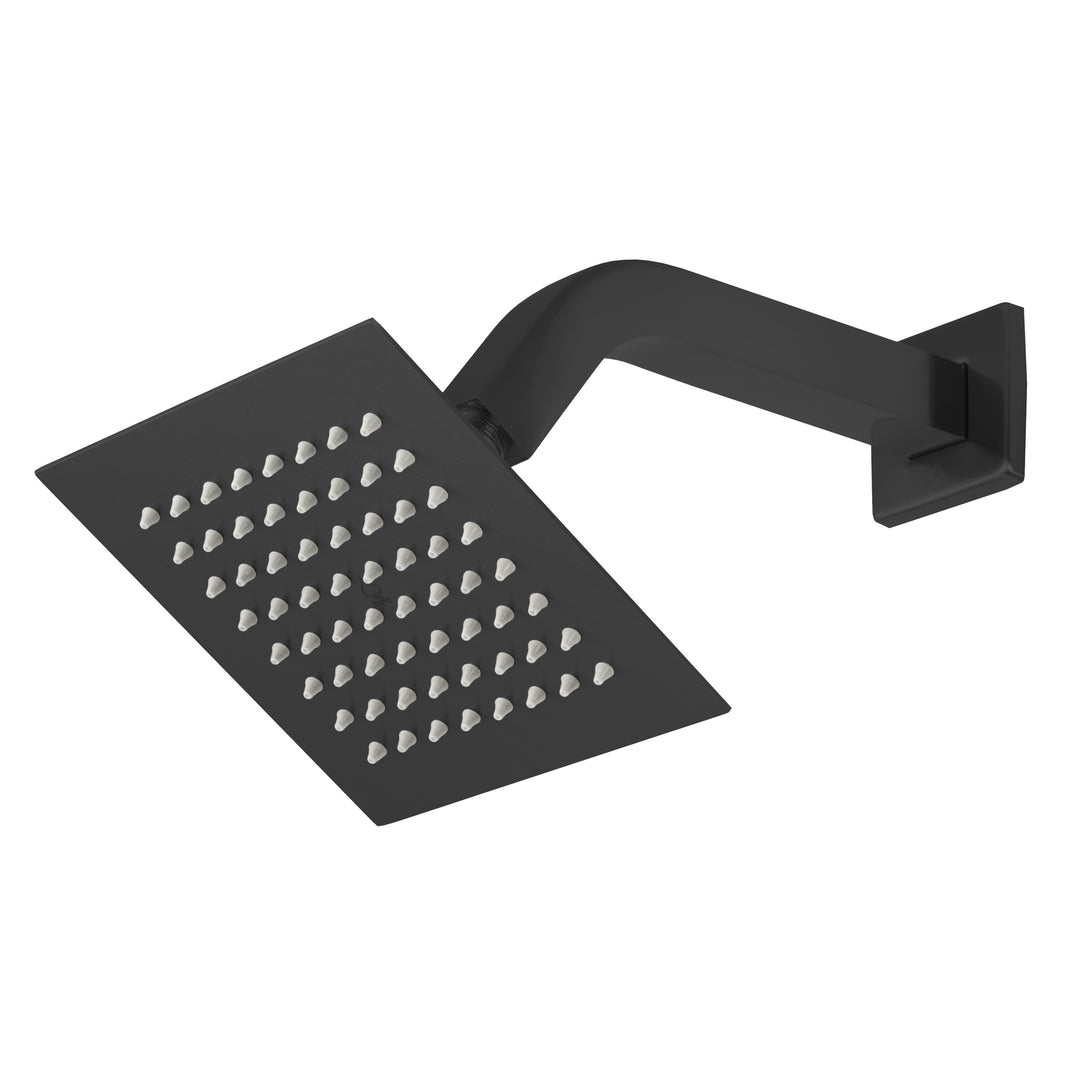 BAI 42042 square matte black 6-inch shower head plate with multiple small gray silicone nozzles shown on a plain white background.