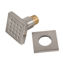 BAI 45011 modern brushed nickel adjustable square shower body jet spray with a brass threaded connection, shown on a solid white background everything included.