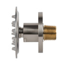 BAI 45021 modern thin profile design brushed nickel adjustable round shower body jet spray with a brass threaded connection, shown on a solid white background side view.