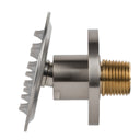 BAI 45021 modern thin profile design brushed nickel adjustable round shower body jet spray with a brass threaded connection, shown on a solid white background side view adjustable.