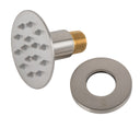 BAI 45021 modern thin profile design brushed nickel adjustable round shower body jet spray with a brass threaded connection, shown on a solid white background everything included.