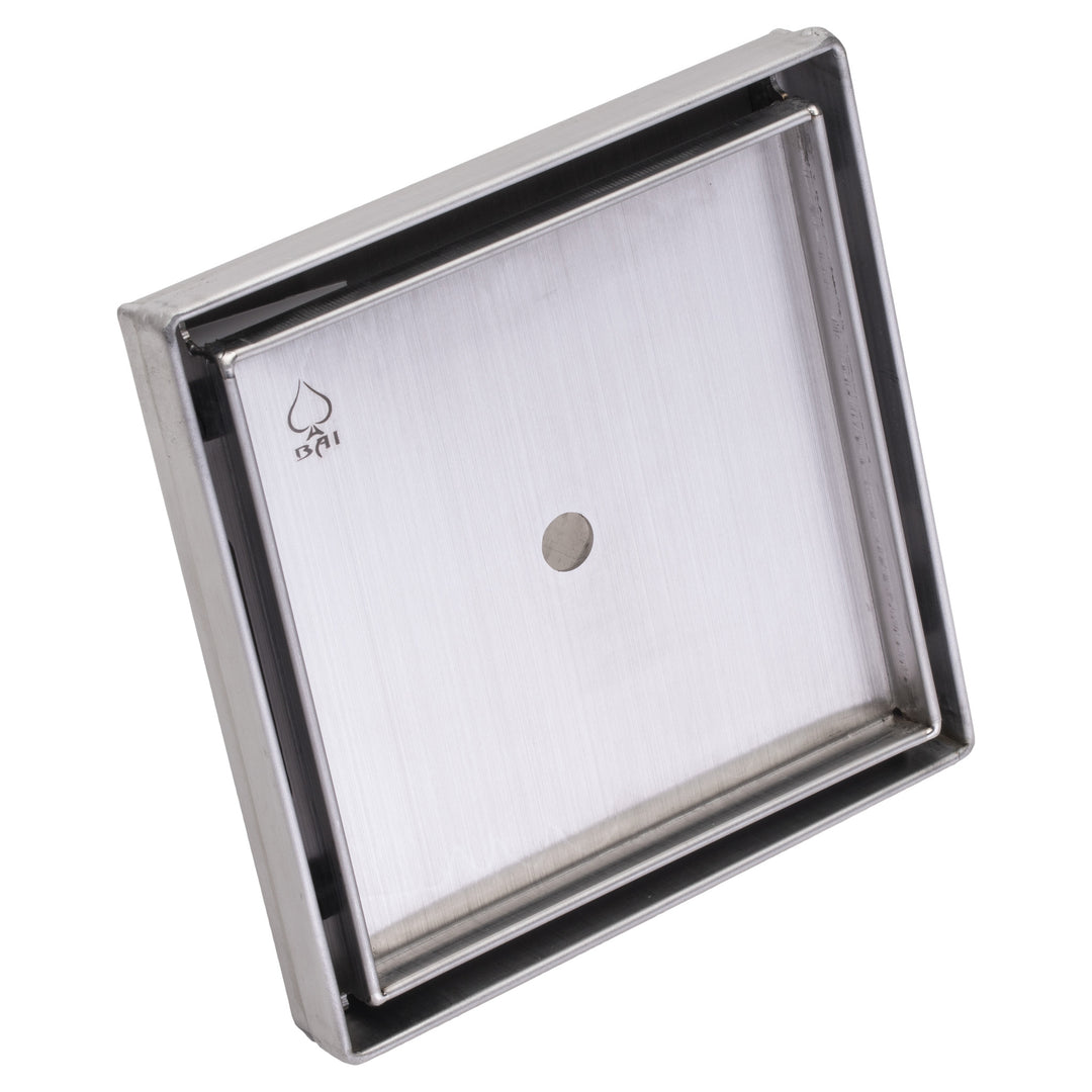 BAI 47000 Stainless Steel 5-inch Tile Insert Square Shower Drain shown against a white plain background.