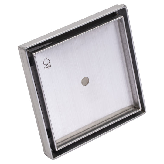 BAI 47000 Stainless Steel 5-inch Tile Insert Square Shower Drain shown against a white plain background.