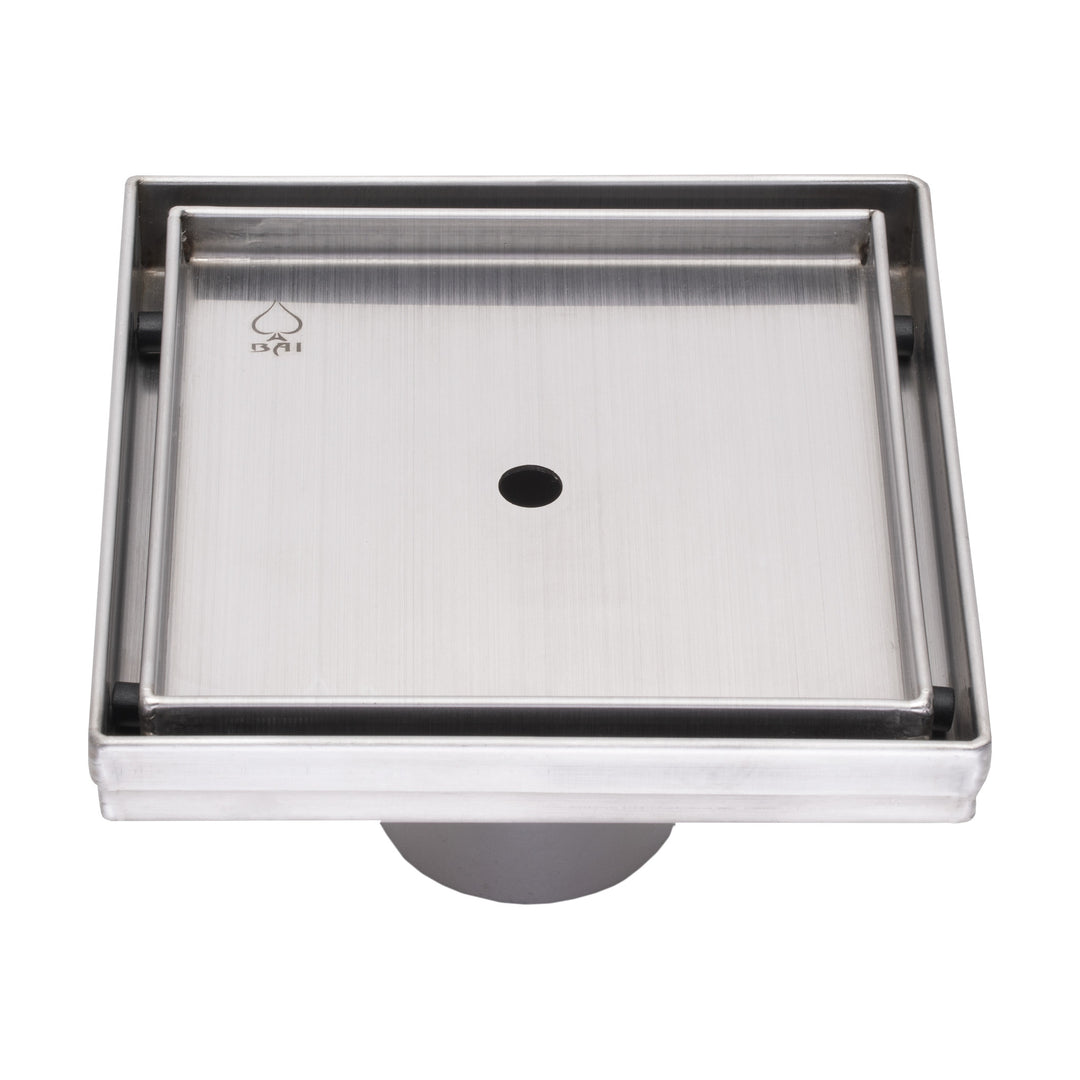BAI 47000 Stainless Steel 5-inch Tile Insert Square Shower Drain shown against a white plain background.