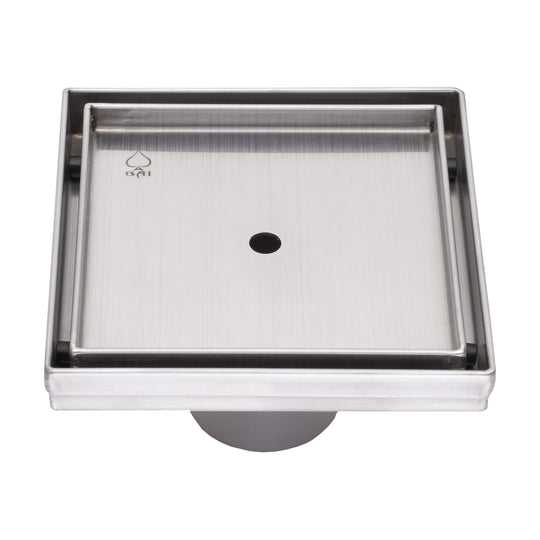 BAI 47000 Stainless Steel 5-inch Tile Insert Square Shower Drain shown against a white plain background.