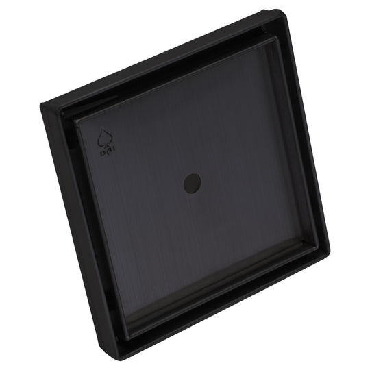 BAI 47001 Stainless Steel 5-inch Tile Insert Square Shower Drain in Matte Black shown against a white plain background.