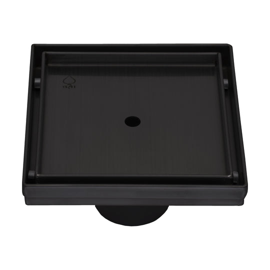 BAI 47001 Stainless Steel 5-inch Tile Insert Square Shower Drain in Matte Black shown against a white plain background.
