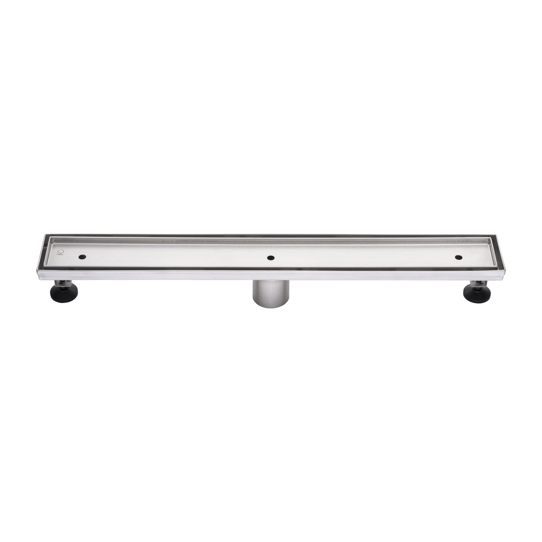 BAI 47010 Stainless Steel 24-inch Tile Insert Linear Shower Drain with leveling legs shown against a plain white background.
