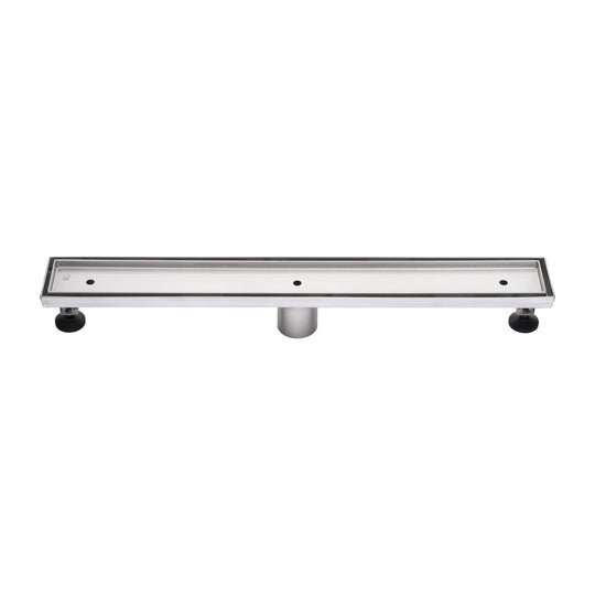 BAI 47010 Stainless Steel 24-inch Tile Insert Linear Shower Drain with leveling legs shown against a plain white background.