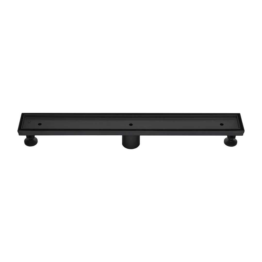 BAI 47011 Stainless Steel 24-inch Tile Insert Linear Shower Drain in a matte black finish shown against a plain white background.