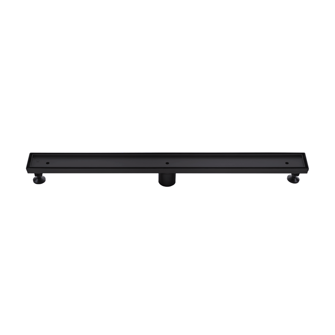 BAI 47021 Stainless Steel 32-inch Tile Insert Linear Shower Drain in a matte black finish shown against a white background.